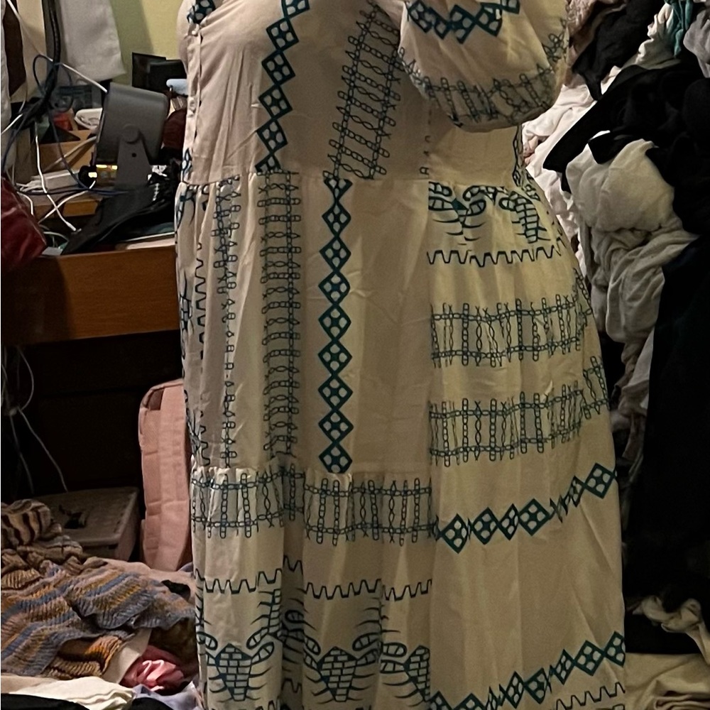 SHEIN White and Blue Geometric Long Sleeve Dress - Picture 5 of 5